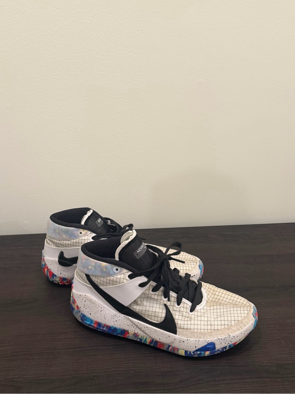 Nike kd 13 White and Black High-Top Sneakers with Multicolor Sole